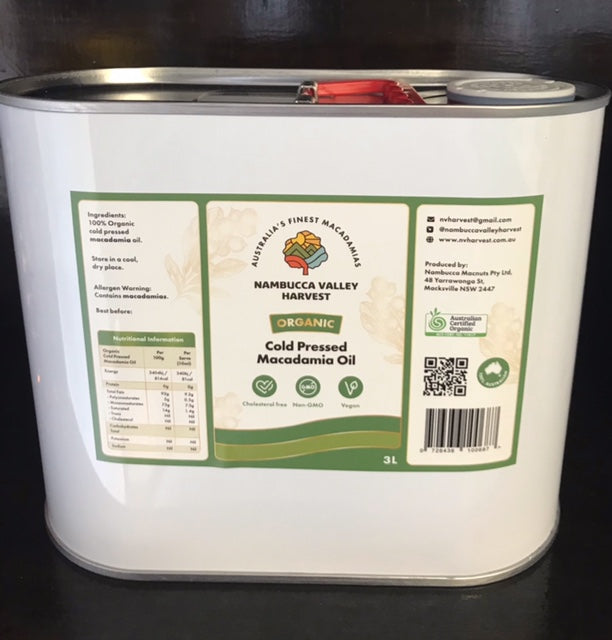 Cold Pressed Organic Macadamia Oil 3 Litre