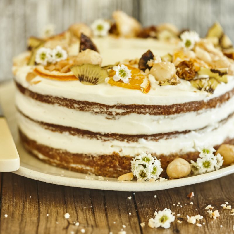 sweetly spiced, macadamia version of a classic carrot cake