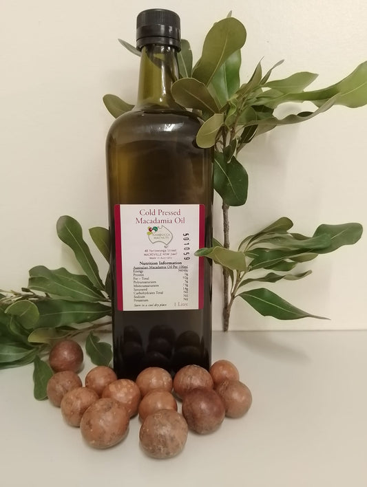 NEW : Macadamia oil now in one litre glass bottles for longer life