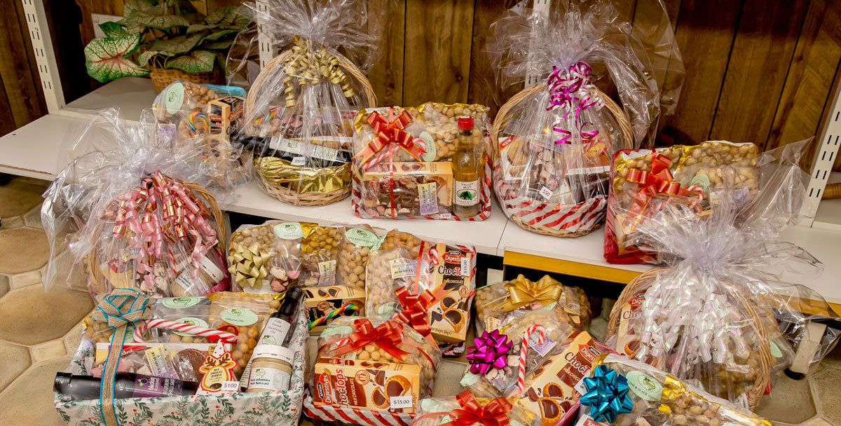 Macadamia nut and macadamia nut products in a variety of hampers