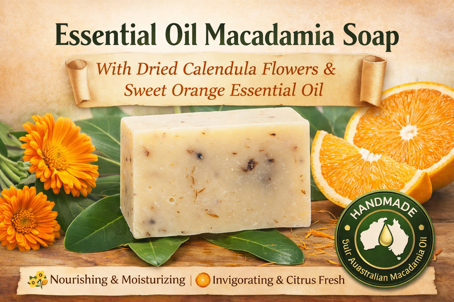Soaps: Macadamia Oil with Calendula & Sweet Orange