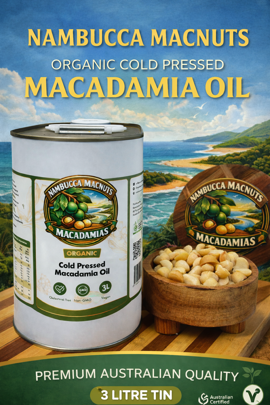 Organic Cold Pressed Macadamia Oil 3 Litre