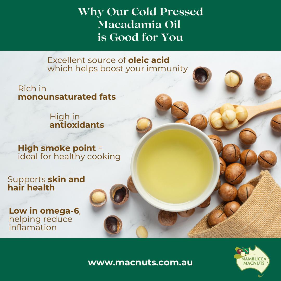 Cold pressed macadamia oil infographic - Macnuts