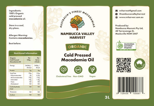 Cold Pressed Organic Macadamia Oil 3 Litre
